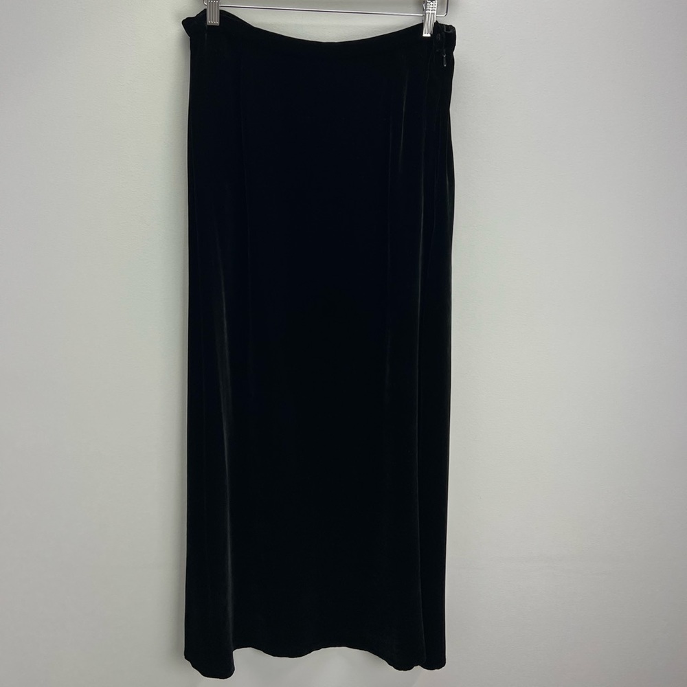 Eileen Fisher Black Velvet Maxi Skirt Rayon Silk Large 90s Minimalism